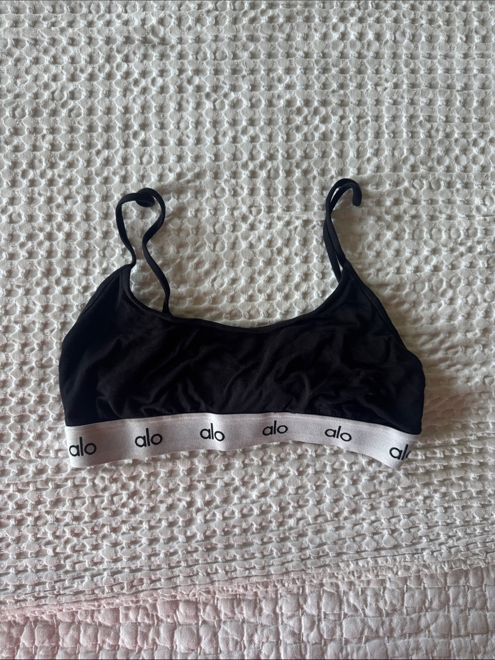 ALO Yoga Black Sports Bralette with White Branded Band